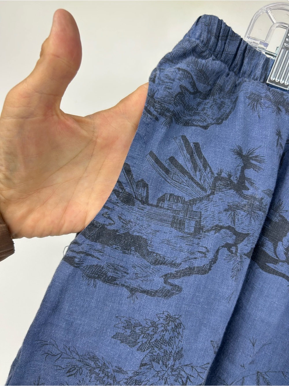 Kleen Womens Linen Pants Blue Printed Elastic Waist Pull on Plus Size 1X - Picture 2 of 9